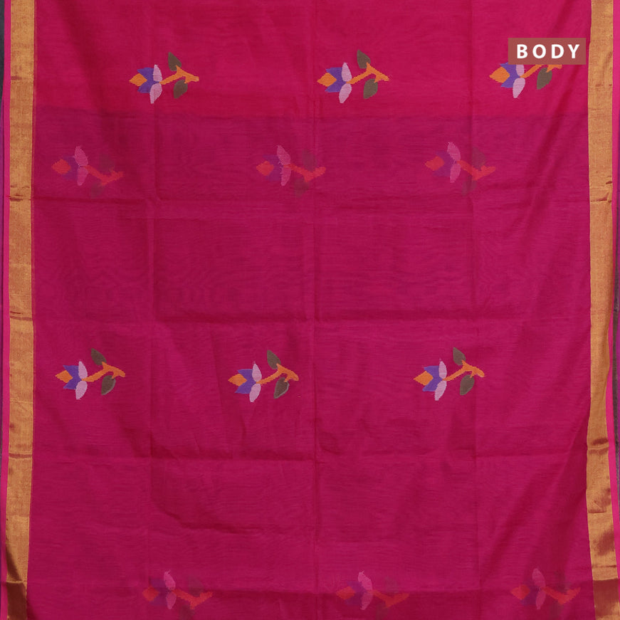 Jamdhani silk cotton saree pink and dual shade of blue with thread woven floral buttas and zari woven border