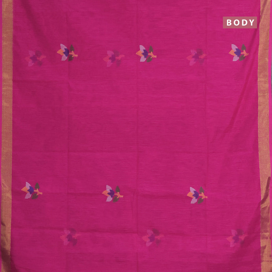 Jamdhani silk cotton saree pink with thread woven floral buttas and zari woven border