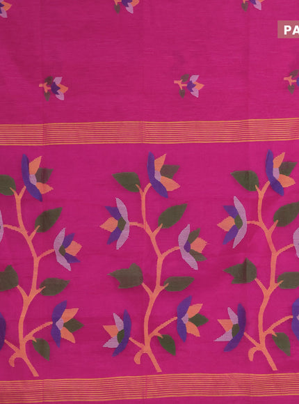 Jamdhani silk cotton saree pink with thread woven floral buttas and zari woven border