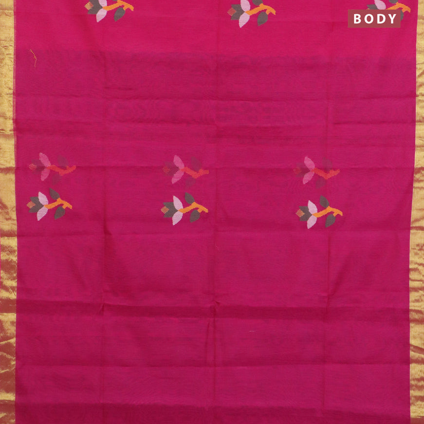 Jamdhani silk cotton saree pink and dual shade of blue with thread woven floral buttas and zari woven border