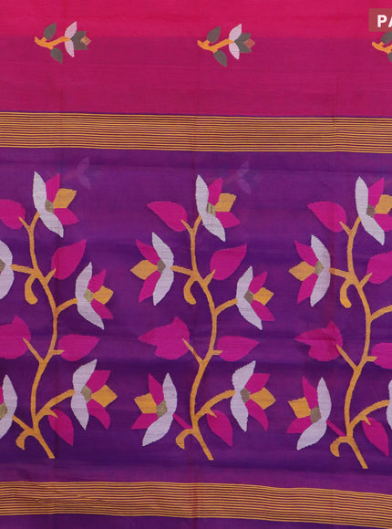 Jamdhani silk cotton saree pink and dual shade of blue with thread woven floral buttas and zari woven border