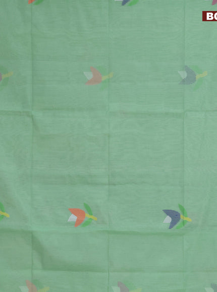 Jamdhani silk cotton saree pastel green with thread woven floral buttas and zari woven border