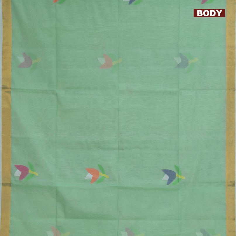 Jamdhani silk cotton saree pastel green with thread woven floral buttas and zari woven border