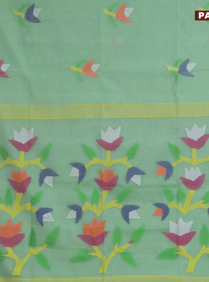 Jamdhani silk cotton saree pastel green with thread woven floral buttas and zari woven border