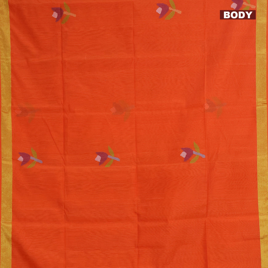 Jamdhani silk cotton saree orange with thread woven floral buttas and zari woven border