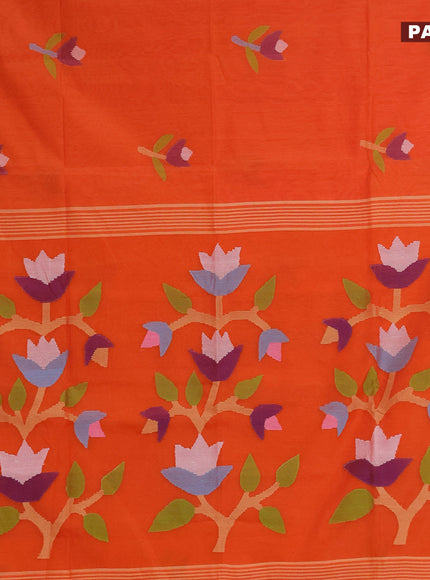 Jamdhani silk cotton saree orange with thread woven floral buttas and zari woven border