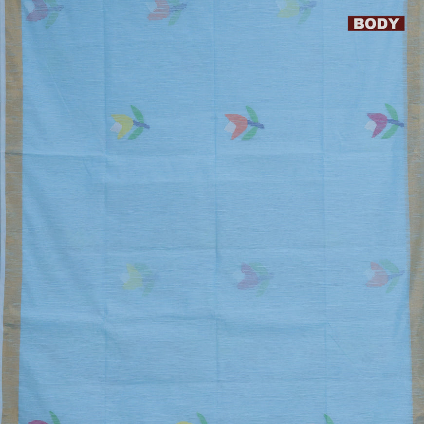 Jamdhani silk cotton saree light blue with thread woven floral buttas and zari woven border