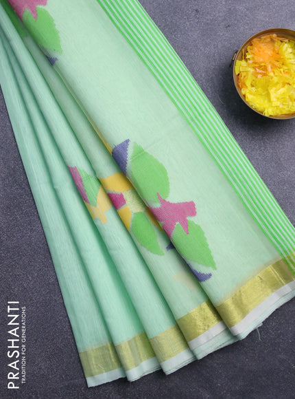 Jamdhani silk cotton saree pastel green with thread woven floral buttas and zari woven border