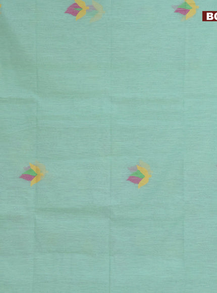 Jamdhani silk cotton saree pastel green with thread woven floral buttas and zari woven border