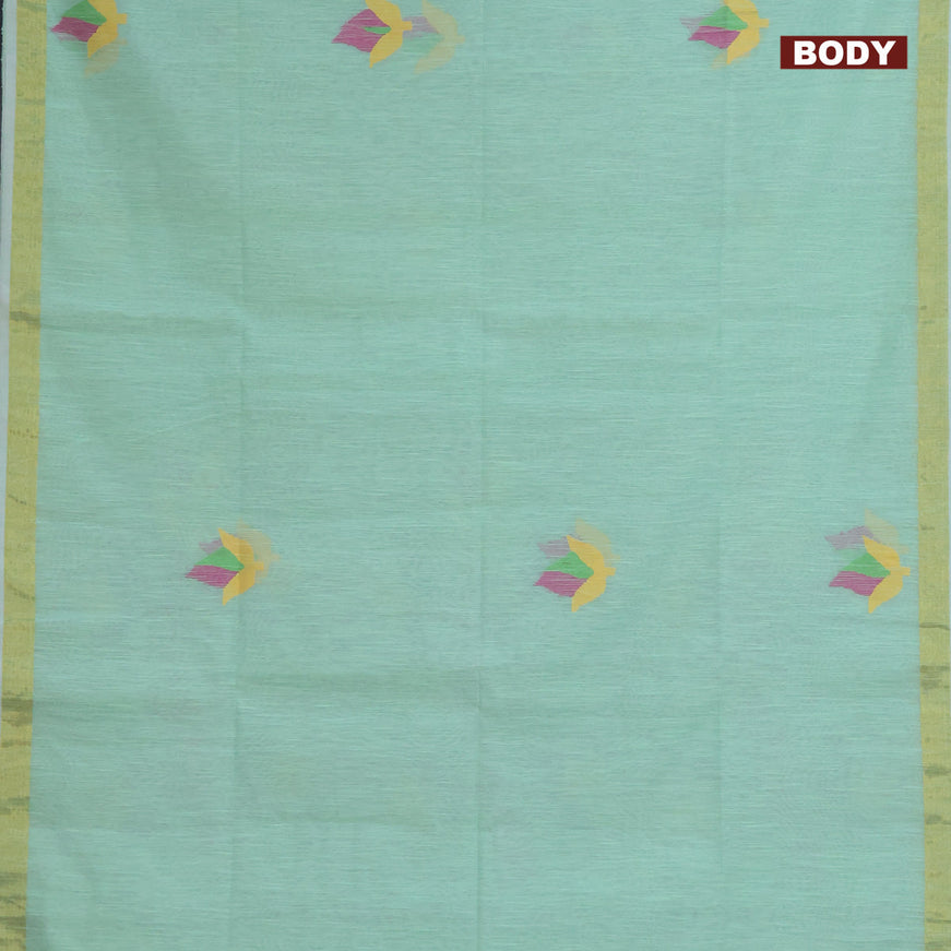 Jamdhani silk cotton saree pastel green with thread woven floral buttas and zari woven border