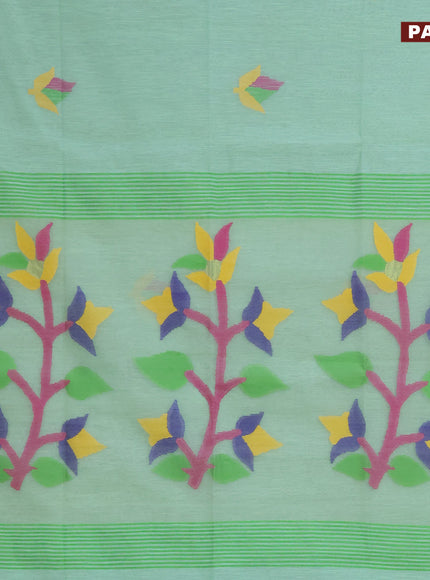 Jamdhani silk cotton saree pastel green with thread woven floral buttas and zari woven border