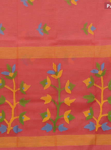 Jamdhani silk cotton saree orange with thread woven floral buttas and simple border