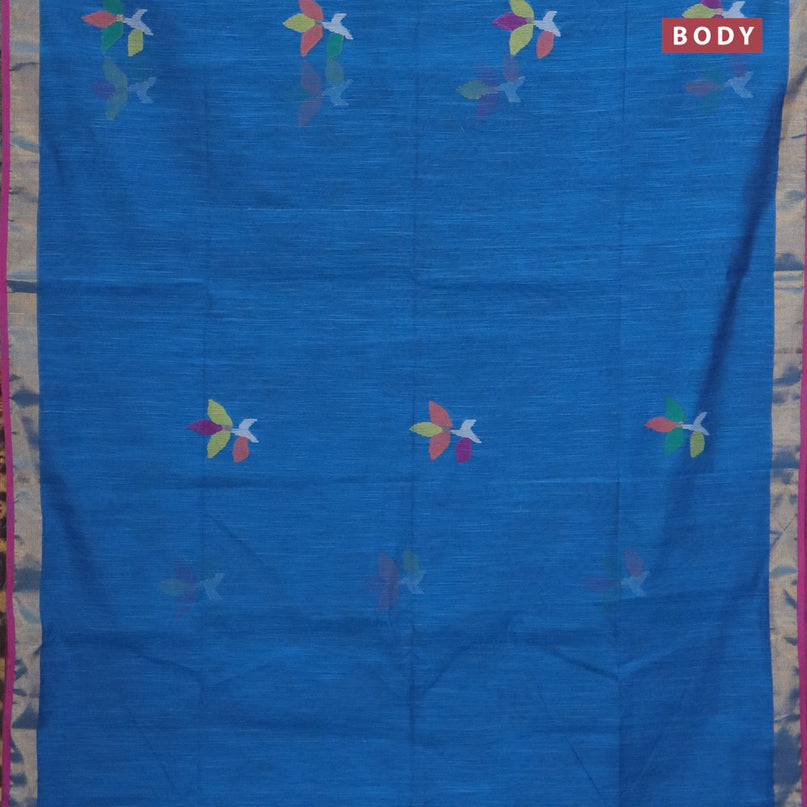 Jamdhani silk cotton saree cs blue with thread woven floral buttas and zari woven border