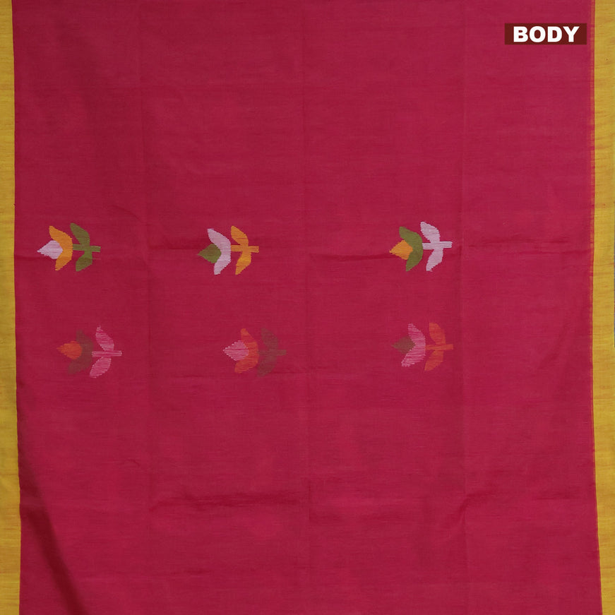 Jamdhani silk cotton saree pink with thread woven floral buttas and simple border