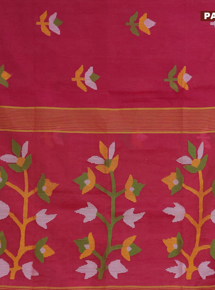 Jamdhani silk cotton saree pink with thread woven floral buttas and simple border