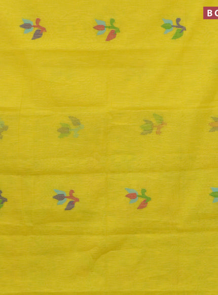 Jamdhani silk cotton saree yellow with thread woven floral buttas and zari woven border