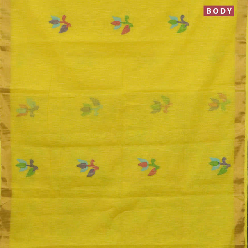 Jamdhani silk cotton saree yellow with thread woven floral buttas and zari woven border