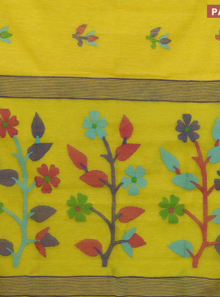 Jamdhani silk cotton saree yellow with thread woven floral buttas and zari woven border