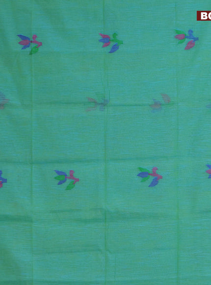 Jamdhani silk cotton saree dual shade of teal blue and green shade with thread woven floral buttas and zari woven border