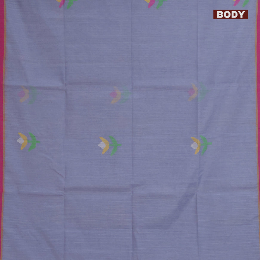 Jamdhani silk cotton saree grey with thread woven floral buttas and simple border