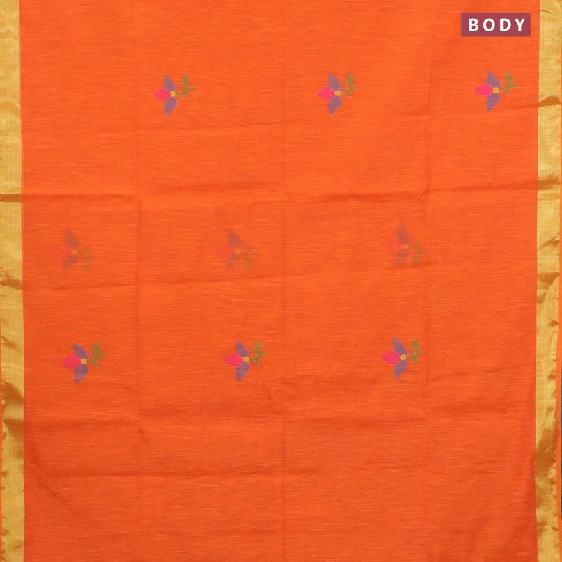 Jamdhani silk cotton saree orange with thread woven floral buttas and zari woven border