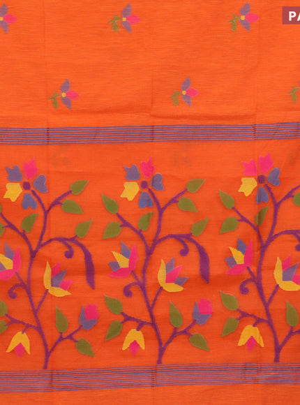 Jamdhani silk cotton saree orange with thread woven floral buttas and zari woven border