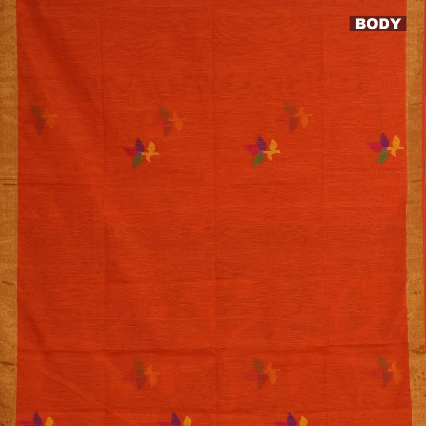 Jamdhani silk cotton saree orange with thread woven floral buttas and zari woven border