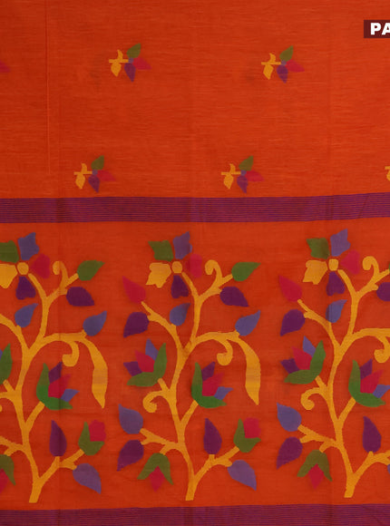 Jamdhani silk cotton saree orange with thread woven floral buttas and zari woven border