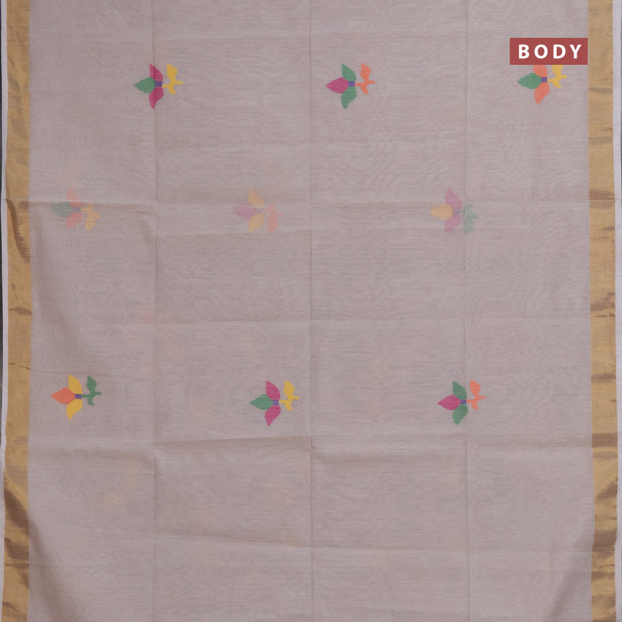 Jamdhani silk cotton saree beige with thread woven floral buttas and zari woven border