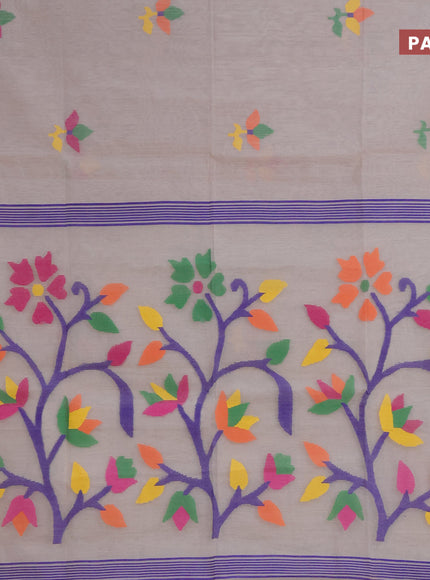 Jamdhani silk cotton saree beige with thread woven floral buttas and zari woven border