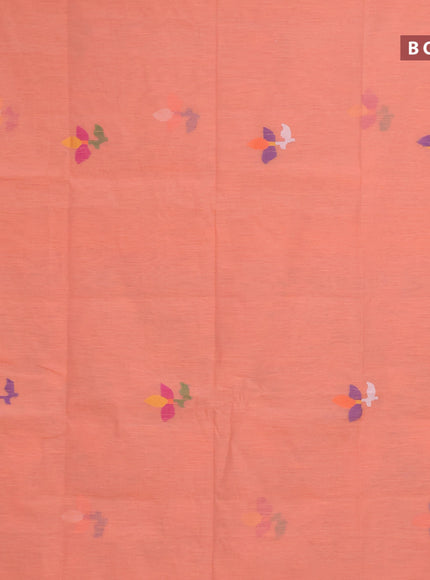 Jamdhani silk cotton saree peach orange with thread woven floral buttas and copper zari woven border