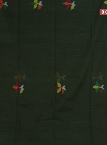 Jamdhani silk cotton saree sap green with thread woven floral buttas and zari woven border