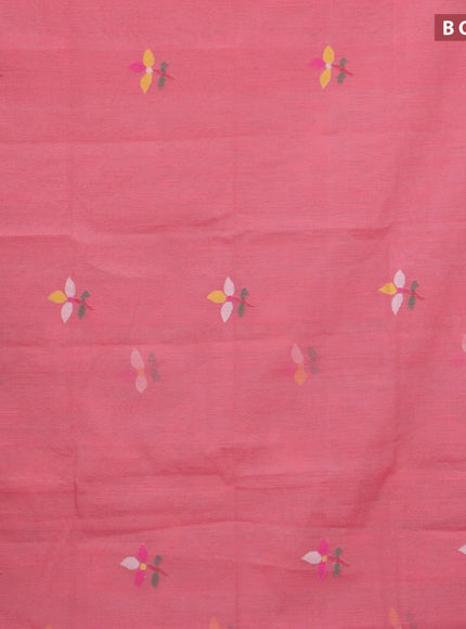 Jamdhani silk cotton saree pink shade with thread woven floral buttas and zari woven border