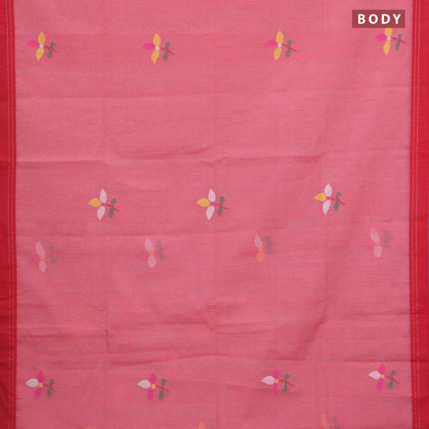 Jamdhani silk cotton saree pink shade with thread woven floral buttas and zari woven border