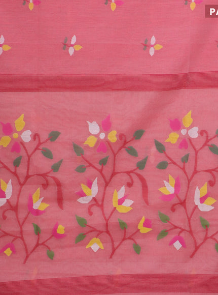 Jamdhani silk cotton saree pink shade with thread woven floral buttas and zari woven border