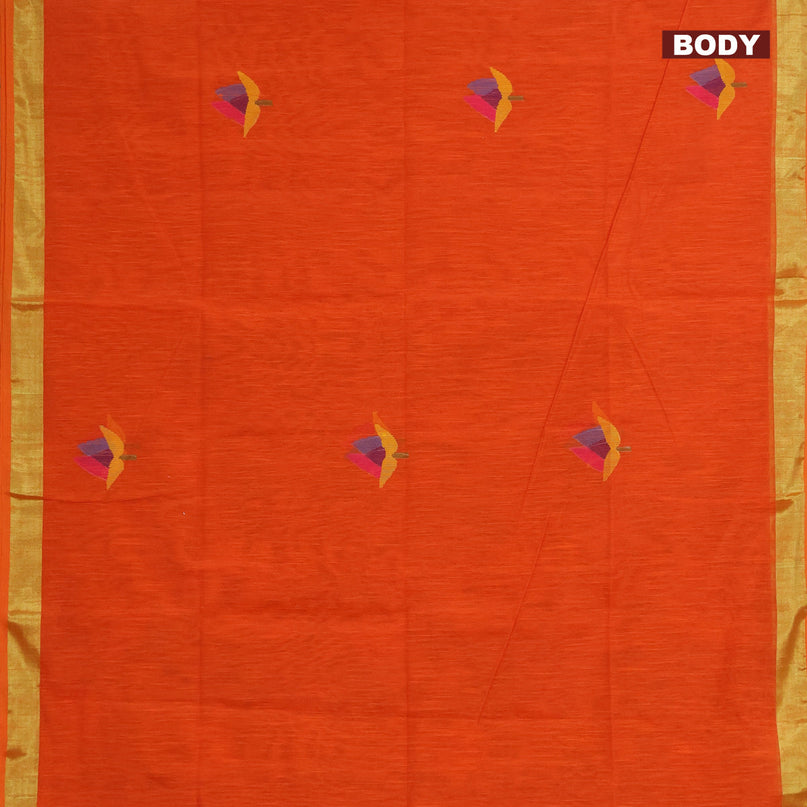 Jamdhani silk cotton saree orange with thread woven floral buttas and zari woven border