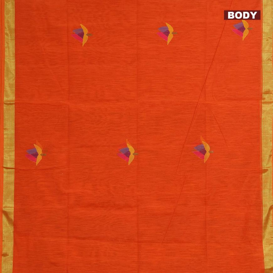 Jamdhani silk cotton saree orange with thread woven floral buttas and zari woven border