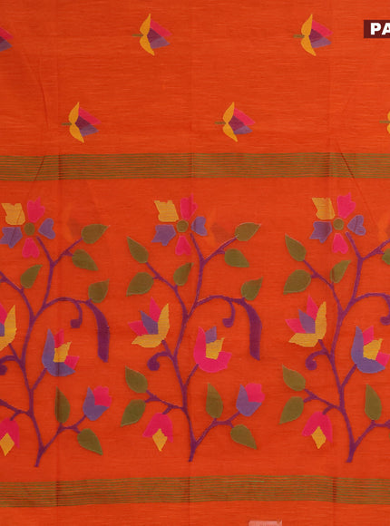 Jamdhani silk cotton saree orange with thread woven floral buttas and zari woven border