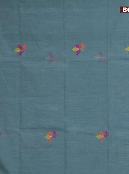 Jamdhani silk cotton saree pastel blue with thread woven floral buttas and zari woven border