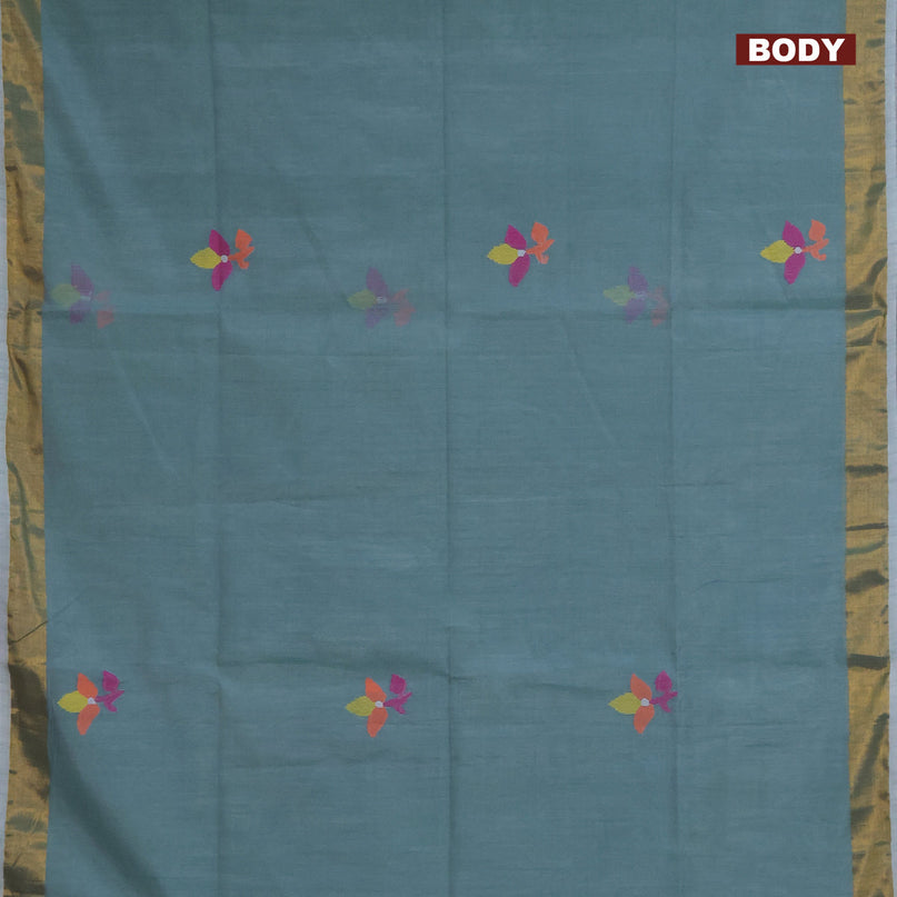 Jamdhani silk cotton saree pastel blue with thread woven floral buttas and zari woven border