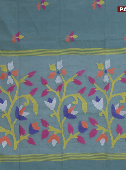 Jamdhani silk cotton saree pastel blue with thread woven floral buttas and zari woven border