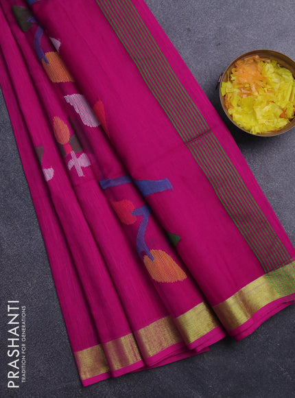 Jamdhani silk cotton saree pink with thread woven floral buttas and zari woven border