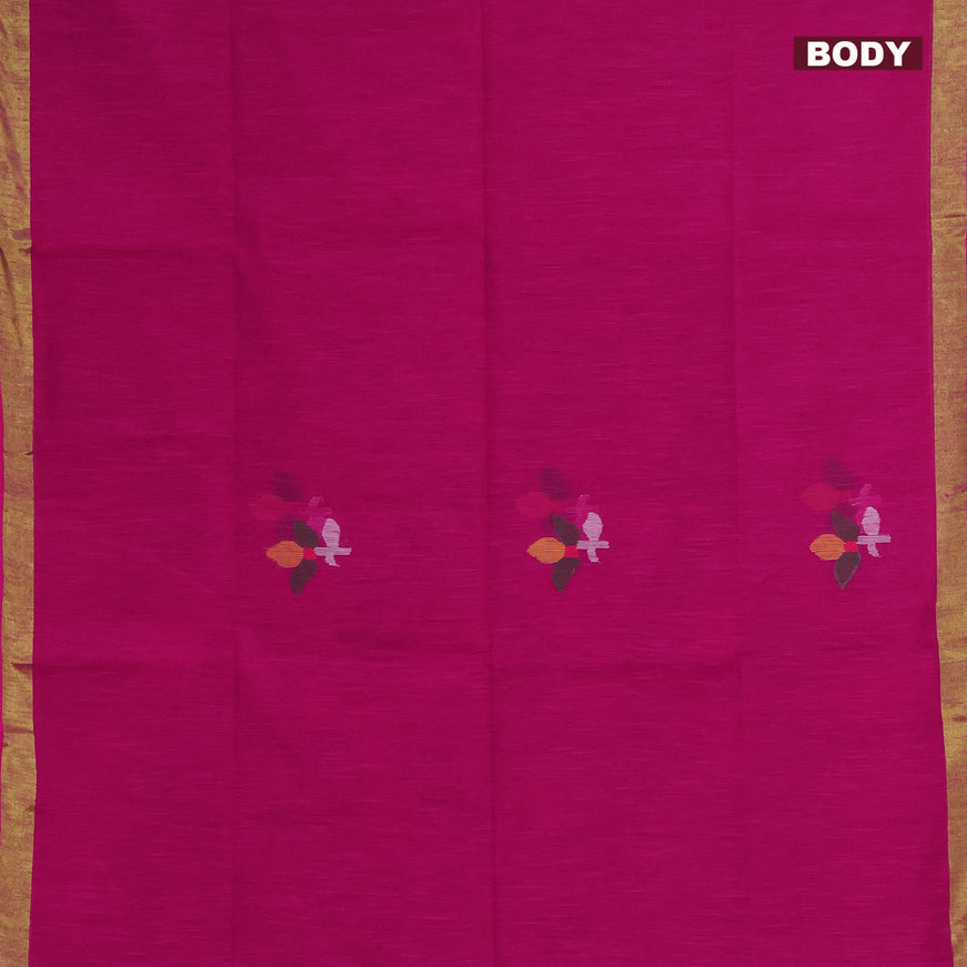 Jamdhani silk cotton saree pink with thread woven floral buttas and zari woven border