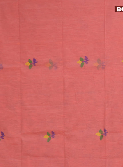 Jamdhani silk cotton saree peach orange with thread woven floral buttas and zari woven border