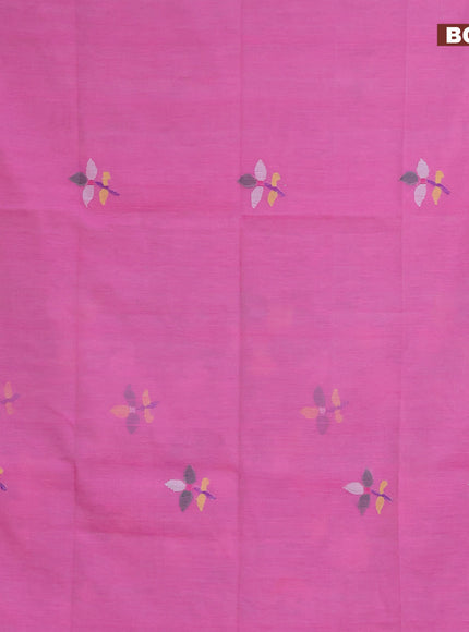 Jamdhani silk cotton saree light pink with thread woven floral buttas and simple border