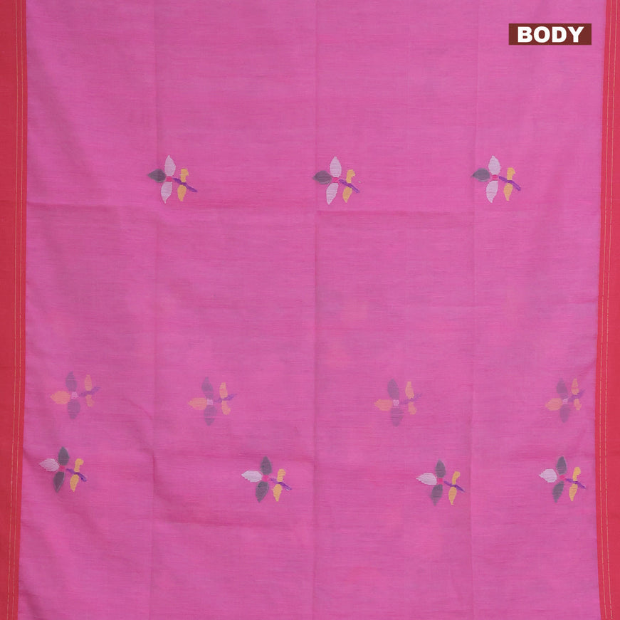 Jamdhani silk cotton saree light pink with thread woven floral buttas and simple border