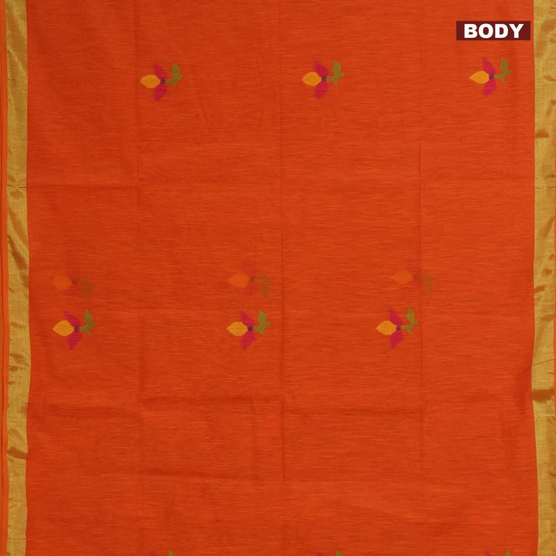 Jamdhani silk cotton saree orange with thread woven floral buttas and zari woven border