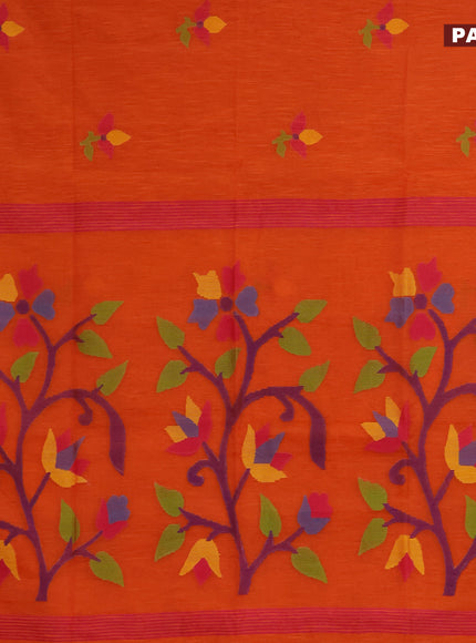 Jamdhani silk cotton saree orange with thread woven floral buttas and zari woven border