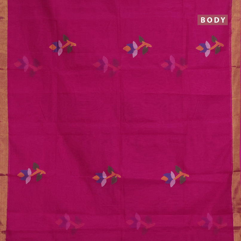 Jamdhani silk cotton saree pink with thread woven floral buttas and zari woven border