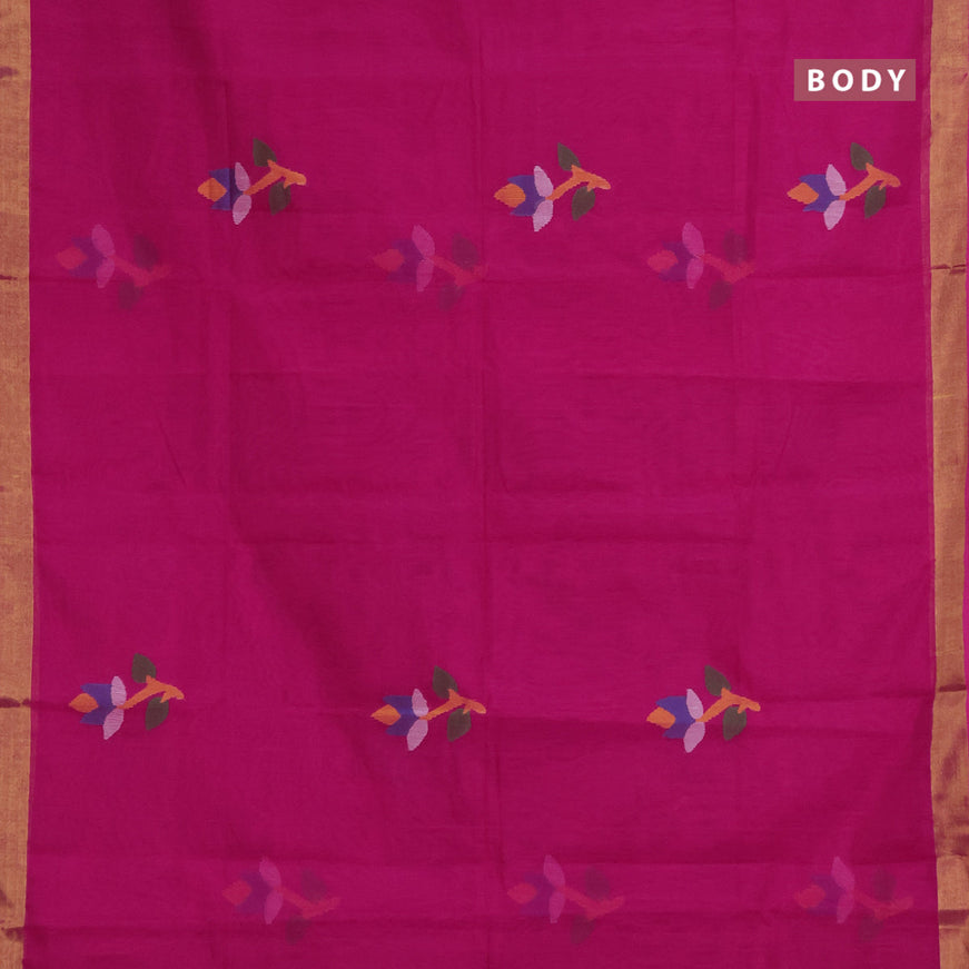 Jamdhani silk cotton saree pink with thread woven floral buttas and zari woven border